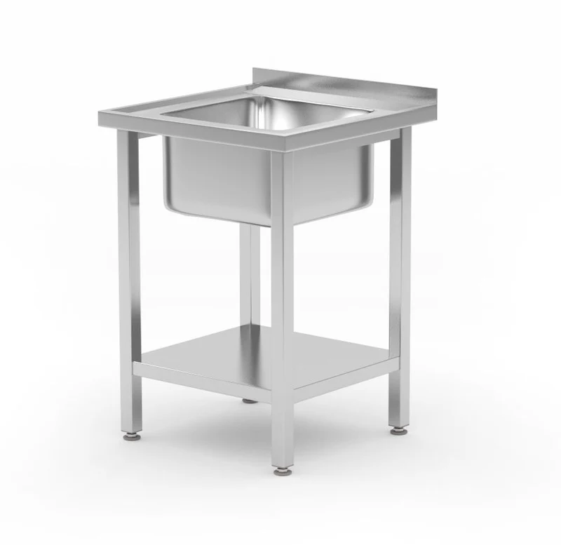 HENDI Spültisch mit Ablage, verschraubt – Kitchen Line – Waschbecken in der Mitte – 600 × 600 × H 850 mm