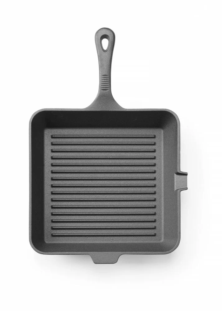 HENDI Gusseisen-Grillpfanne – Quadratisch – Schwarz – 250 × 250 × H 50 mm