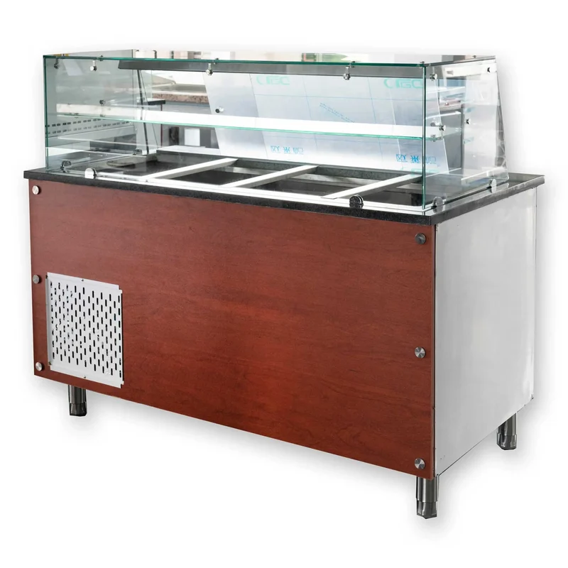 Salattheke mit Aufsatzvitrine 150 cm Schwarz Granit Holzverkleidung