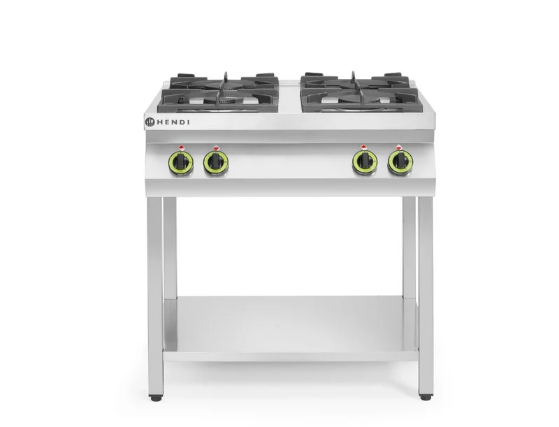 HENDI Gasherd Kitchen Line 4-flammig, offener Unterbau – 19 kW – 800 × 700 × H 900 mm