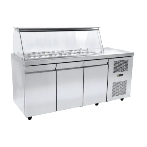 Gastronics Salattheke mit Kassentisch Premium – Kühltheke mit extra breiter Arbeitsfläche 188 x 70 x 125 cm, 80 cm Arbeitsfläche