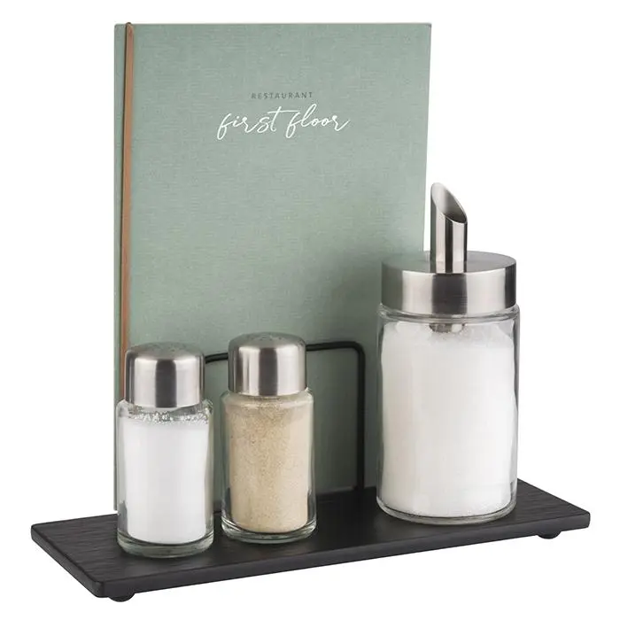 Tischstation Table Caddy Menage mit Kartenhalter Salz Pfeffer Zuckerstreuer