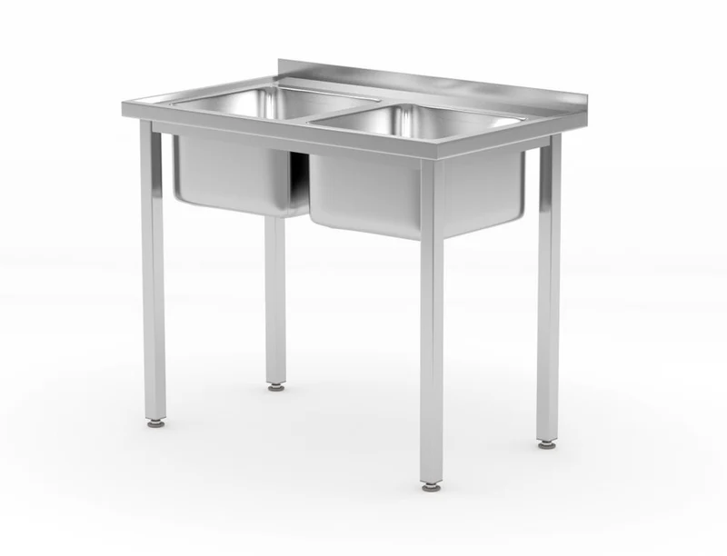 HENDI Tisch mit 2 Spülbecken – verschraubt – Kitchen Line – 1000 × 600 × H 850 mm