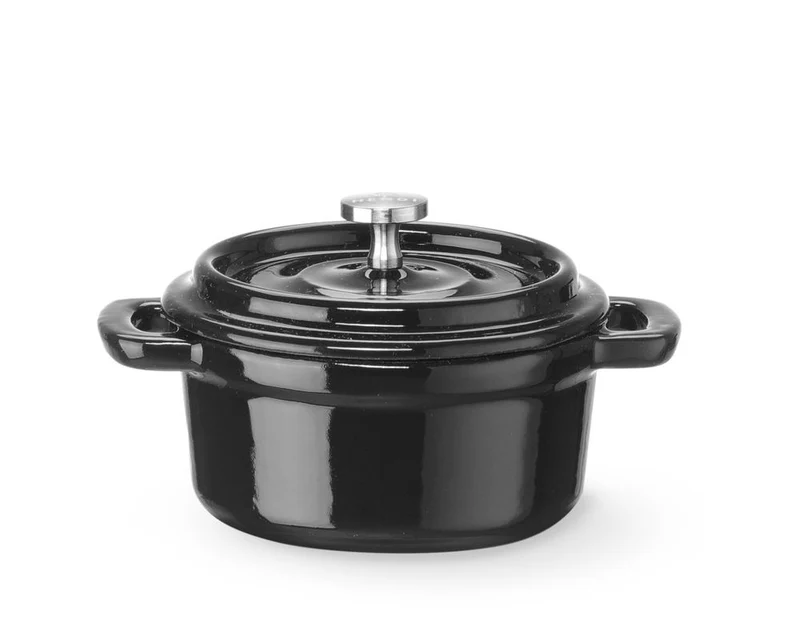 HENDI Emaillierter Gusseisentopf – 0,27 l – Rund – Schwarz – 130 × 100 × H 48 mm
