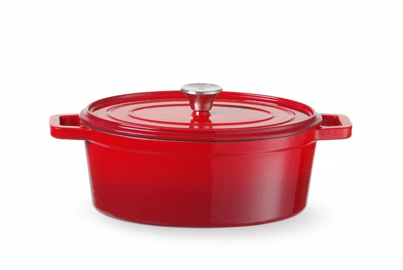 HENDI Emaillierter Gusseisentopf – 4,4 l – Oval – Rot – 365 × 220 × H 115 mm