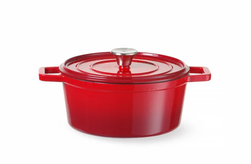 HENDI Emaillierter Gusseisentopf – 3,7 l – Rund – Rot – 317 × 240 × H 105 mm