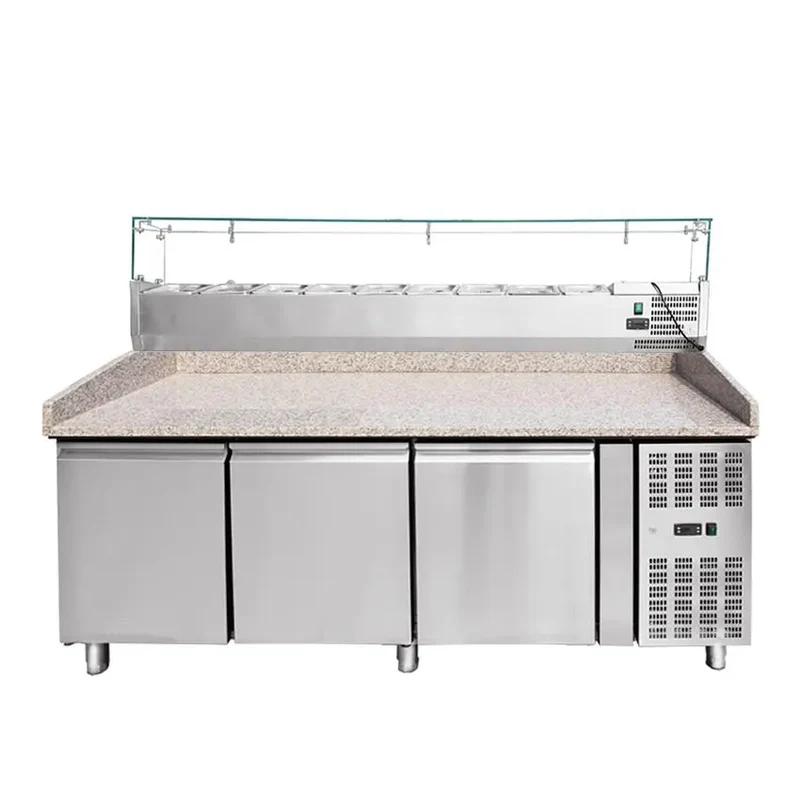 Pizzakühltisch mit Aufsatzvitrine 203 cm