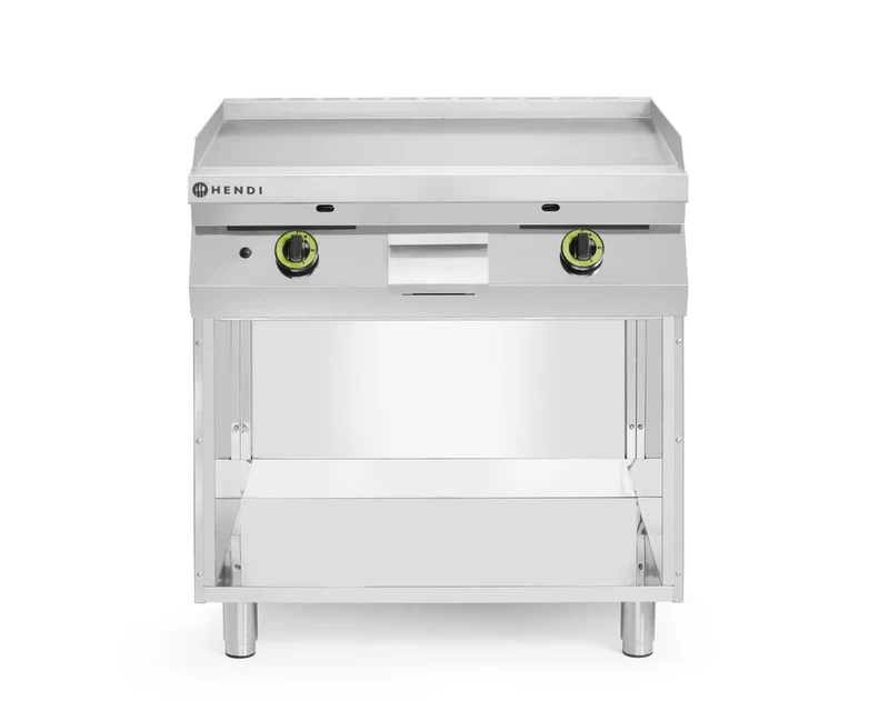 HENDI Gasgrillplatte, glatt, mit auf 3 Seiten geschlossenem Unterschrank – Kitchen Line – 10 kW – 800 × 700 × H 900 mm