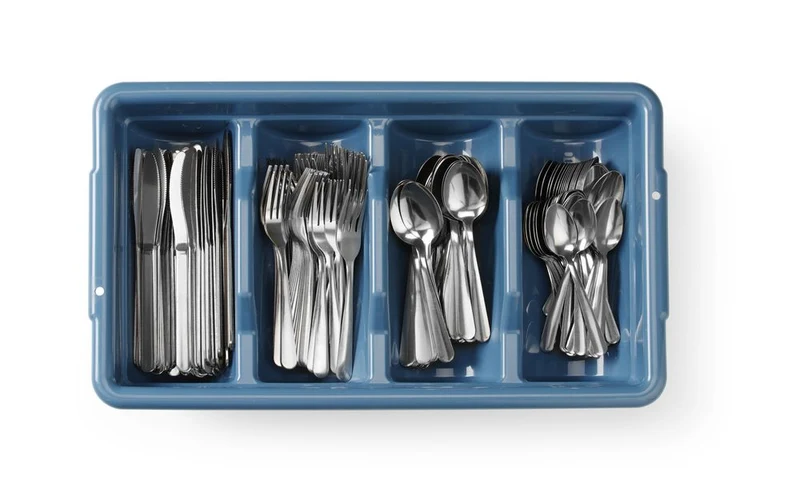HENDI Besteck-Set mit Tablett – Rechteckig – Blau – 525 × 300 × H 95 mm