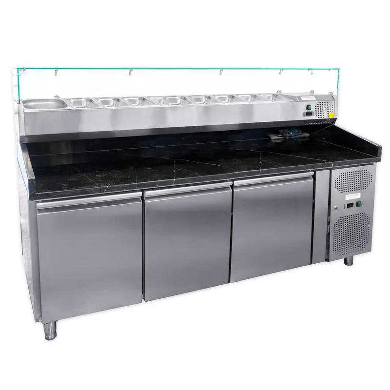Pizzakühltisch mit Aufsatzvitrine 203 cm