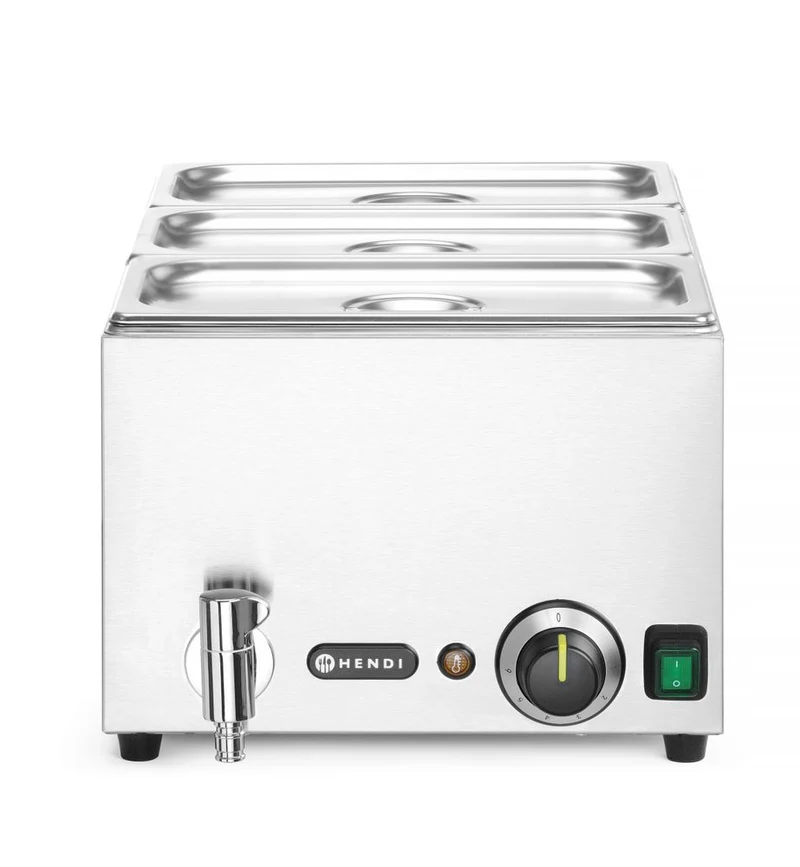 HENDI Wasserbad-Set mit Ablasshahn Ranger – GN 1 / 1 – 230 V / 1000 W – 605 × 332 × H 242 mm