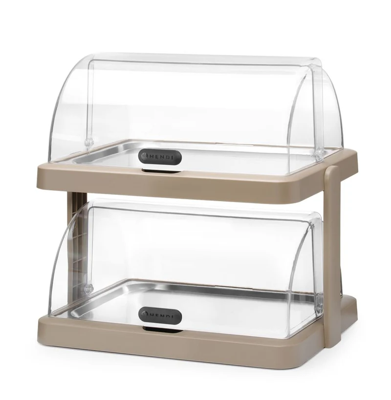HENDI Rolltop Kühldisplay Duo UNIQ – designed by Robert Bronwasser – Doppelt – Beige – 480 × 355 × 480 mm – Rechteckig