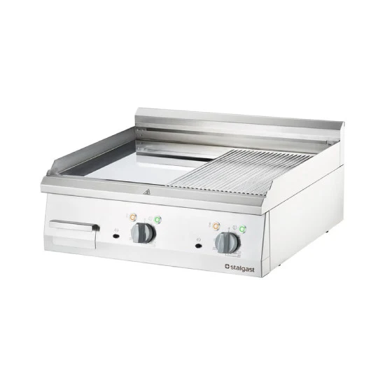 Verchromte Elektro-Griddleplatte als Tischgerät, 800x700 mm, ½ glatte/½ gerillte Grillfläche, Serie 700 ND