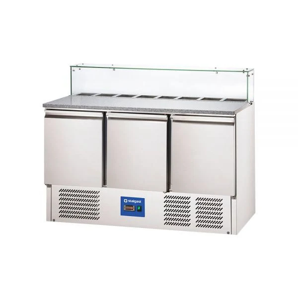 STARLINE Pizzatisch mit Glasaufsatz und drei Türen, GN1/1, 1365x700x1075 mm (BxTxH), 402 L