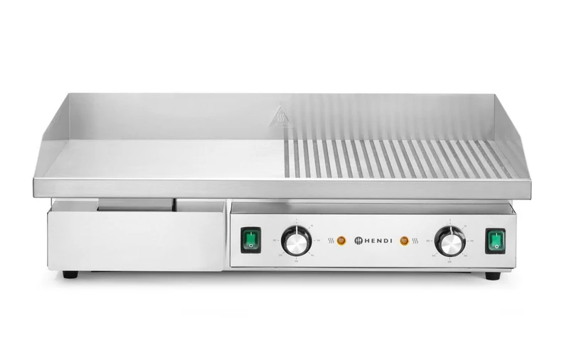 HENDI Grill, halb glatt, halb gerippt – Budget Line – 400 V / 4400 W – 720 × 460 × H 241 mm