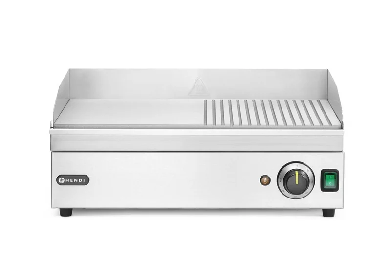 HENDI Grillplatte halb gerillt – Kitchen Line – 230 V / 2400 W – 527 × 404 × H 233 mm