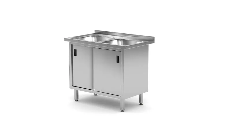 Doppelspültisch mit Schrank - geschweißt, HENDI, Profi Line, 1000x600x(H)850mm