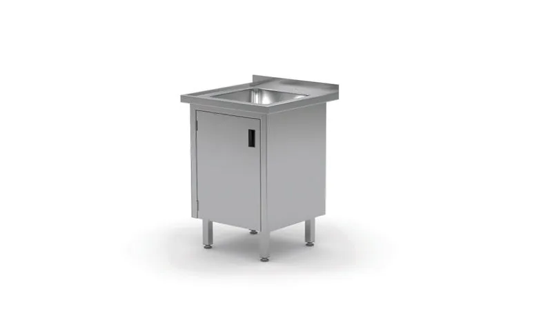 Spültisch mit Flügeltürschrank - geschweißt, 1 Spülbecken, Tiefe 700 mm, HENDI, Profi Line, 600x700x(H)850mm