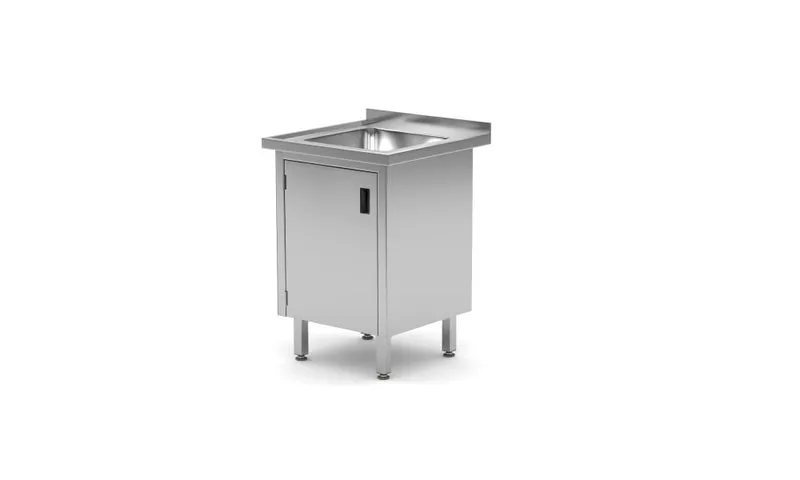 Einzelspültisch mit Schrank - geschweißt, Tiefe 600 mm, HENDI, Profi Line, 600x600x(H)850mm