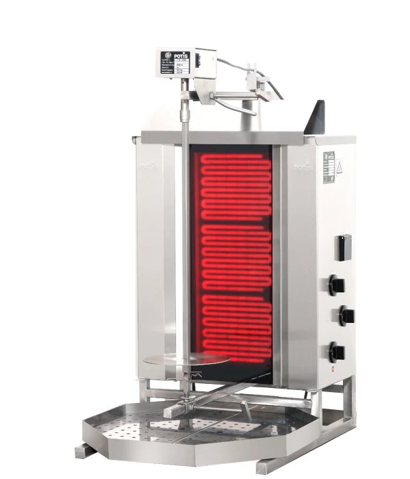 Potis CE3 Elektro Dönergrill, Ceran Gyrosgrill, 30kg Kapazität, 5,7kW 400V, Motor oben, Edelstahl Gastro