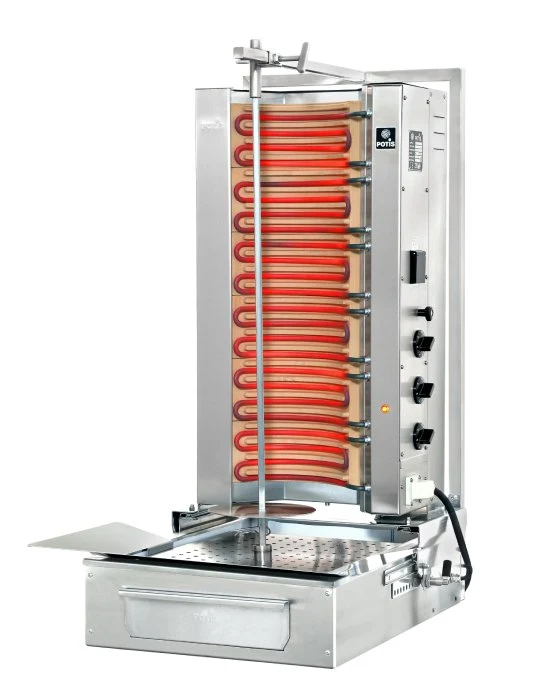 Potis F E3 Elektro Dönergrill, Gyrosgrill Motor unten, 50kg Kapazität, 9kW 400V, Edelstahl Gastro