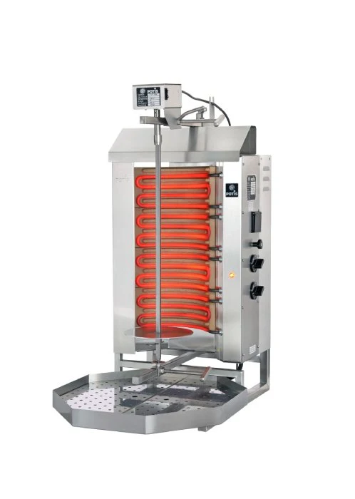 Potis E2 Elektro Dönergrill, Gyrosgrill Motor oben, 30kg Kapazität, 6kW 400V, Edelstahl Gastro