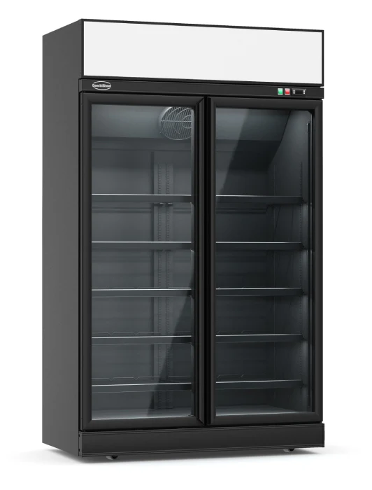 Tiefkühlschrank mit 2 Glastüren, schwarz, 1000 Liter