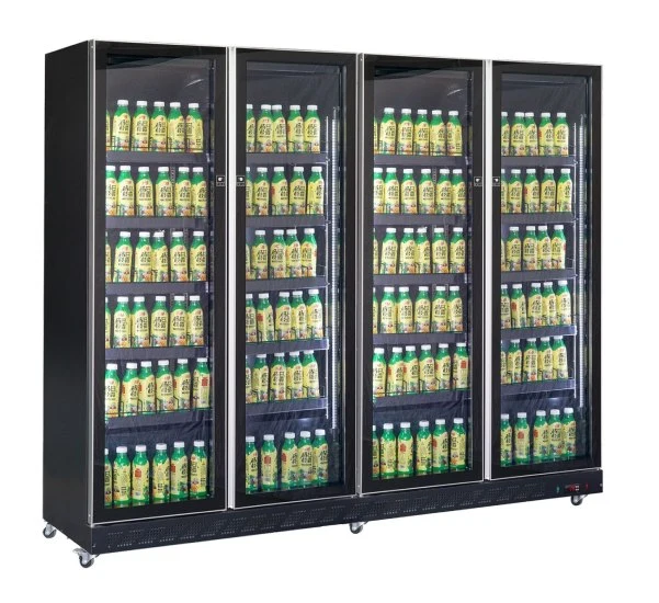 Kühlschrank mit 4 Glastüren, schwarz