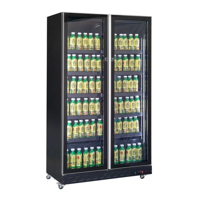 Kühlschrank/ Getränkekühlschrank mit 2 Glastüren, schwarz, beheizte Türen