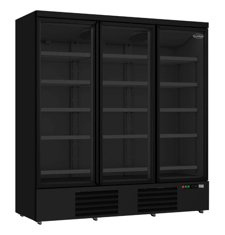 Getränkekühlschrank mit 3 Türen, Glas, Supermarktkühlung JDE-1530L schwarz
