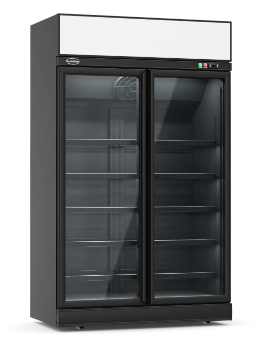 Kühlschrank / Getränkekühlschrank / Supermarktkühlung mit 2 Glastüren, schwarz, 1000 Liter