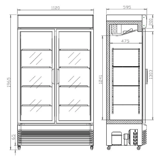 Getränkekühlschrank/ Kühlschrank Eco mit 2 Glasschiebetüren 750 Liter
