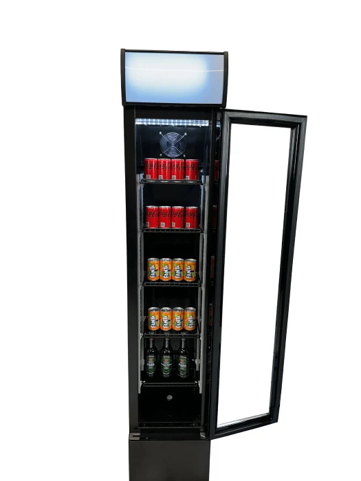 Getränkekühlschrank / Kühlschrank mit Glastür schmal, schwarz, 105 Liter